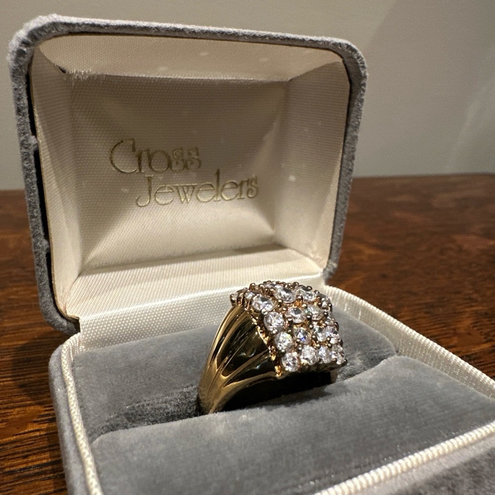 Vtg ISC signed Sterling Silver 925 White/Clear C.Zirconia Gold Wedding Band Ring